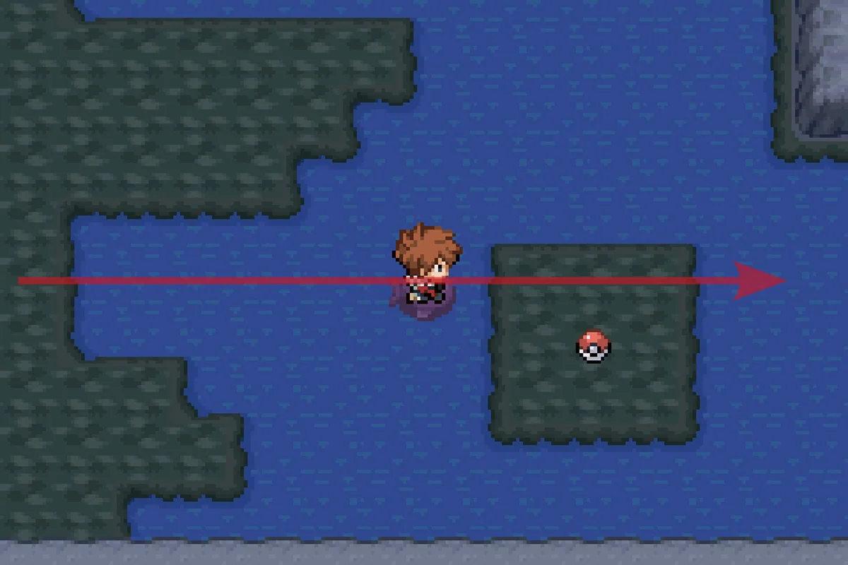 파도타기를 사용하여 동쪽으로 계속 가는 모습. / Pokémon Unbound