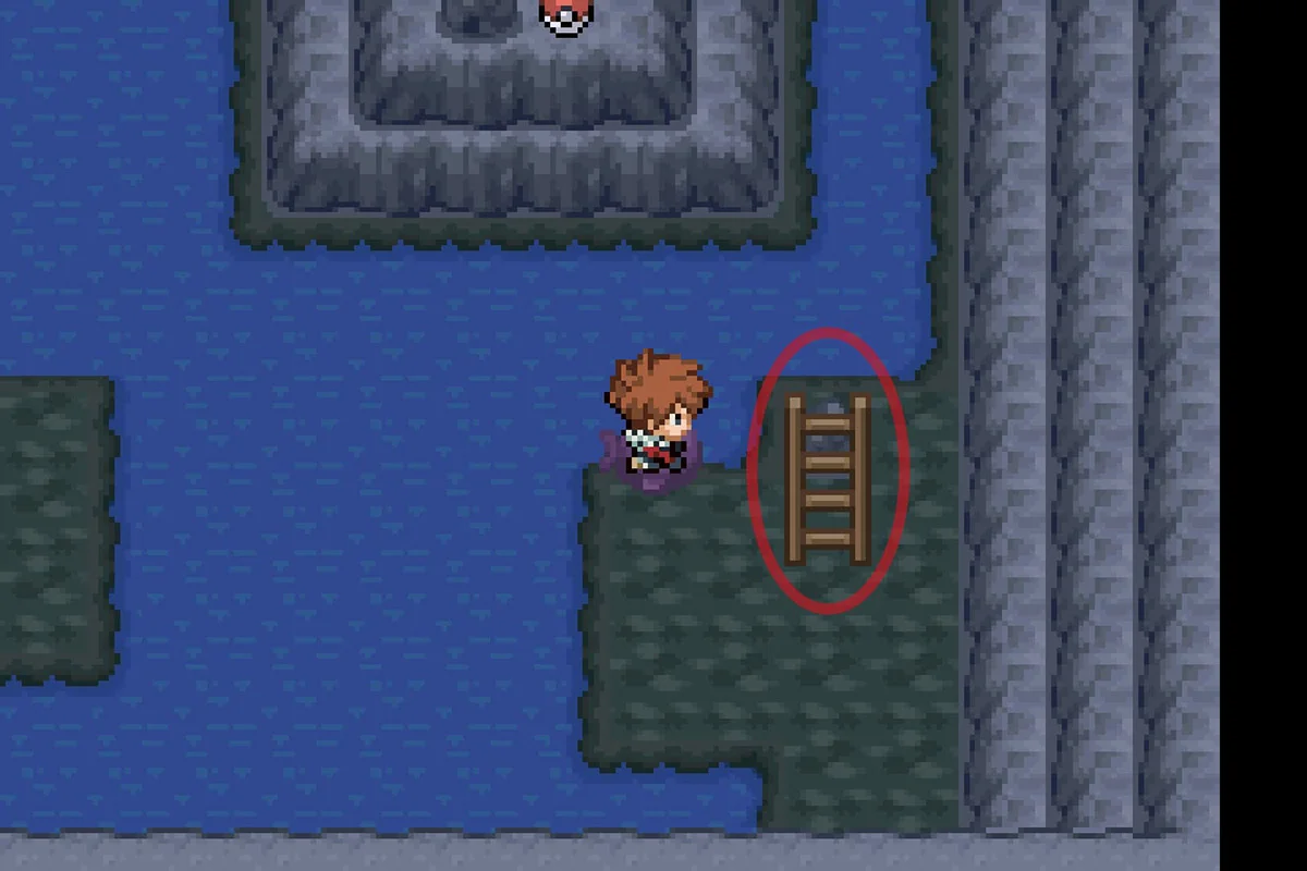 3층으로 가는 사다리를 이용하는 모습. / Pokémon Unbound