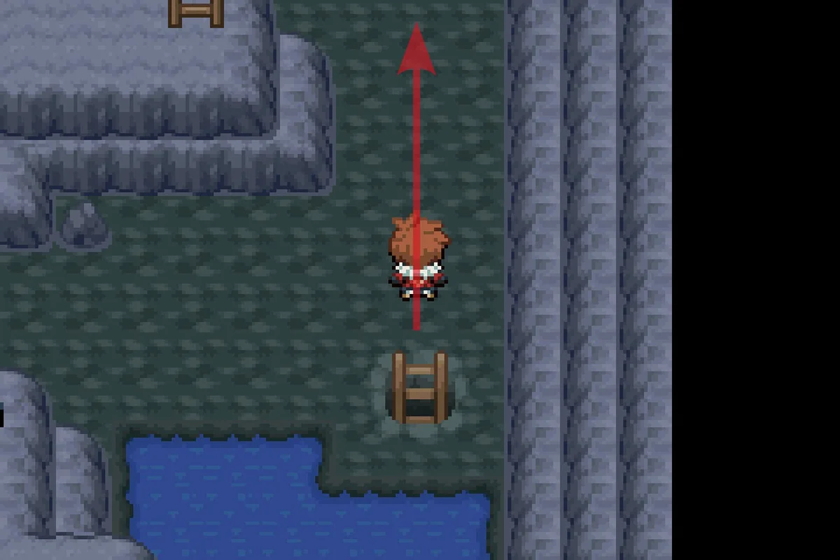 사다리를 올라간 후 북쪽으로 가는 모습. / Pokémon Unbound