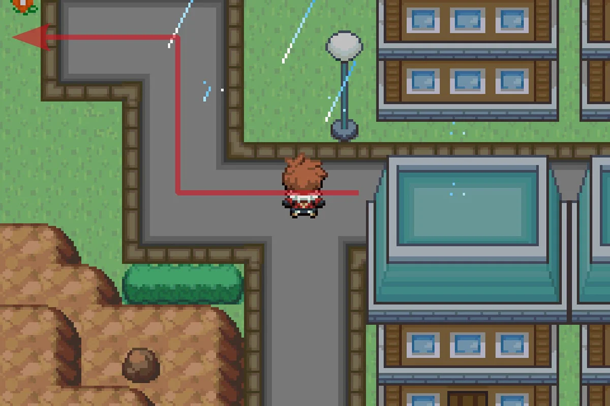 도시 밖으로 나가는 경로를 따라가는 모습. / Pokémon Unbound