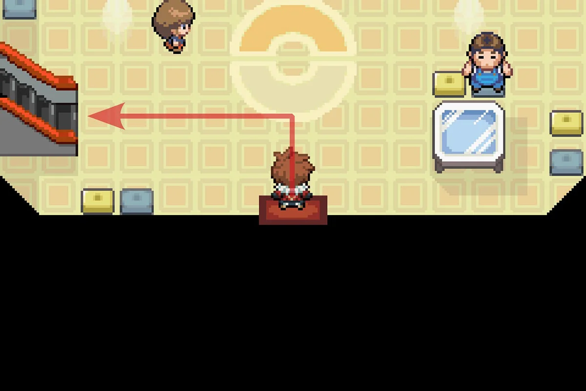 포켓몬센터에서 계단을 오르는 모습. / Pokémon Unbound