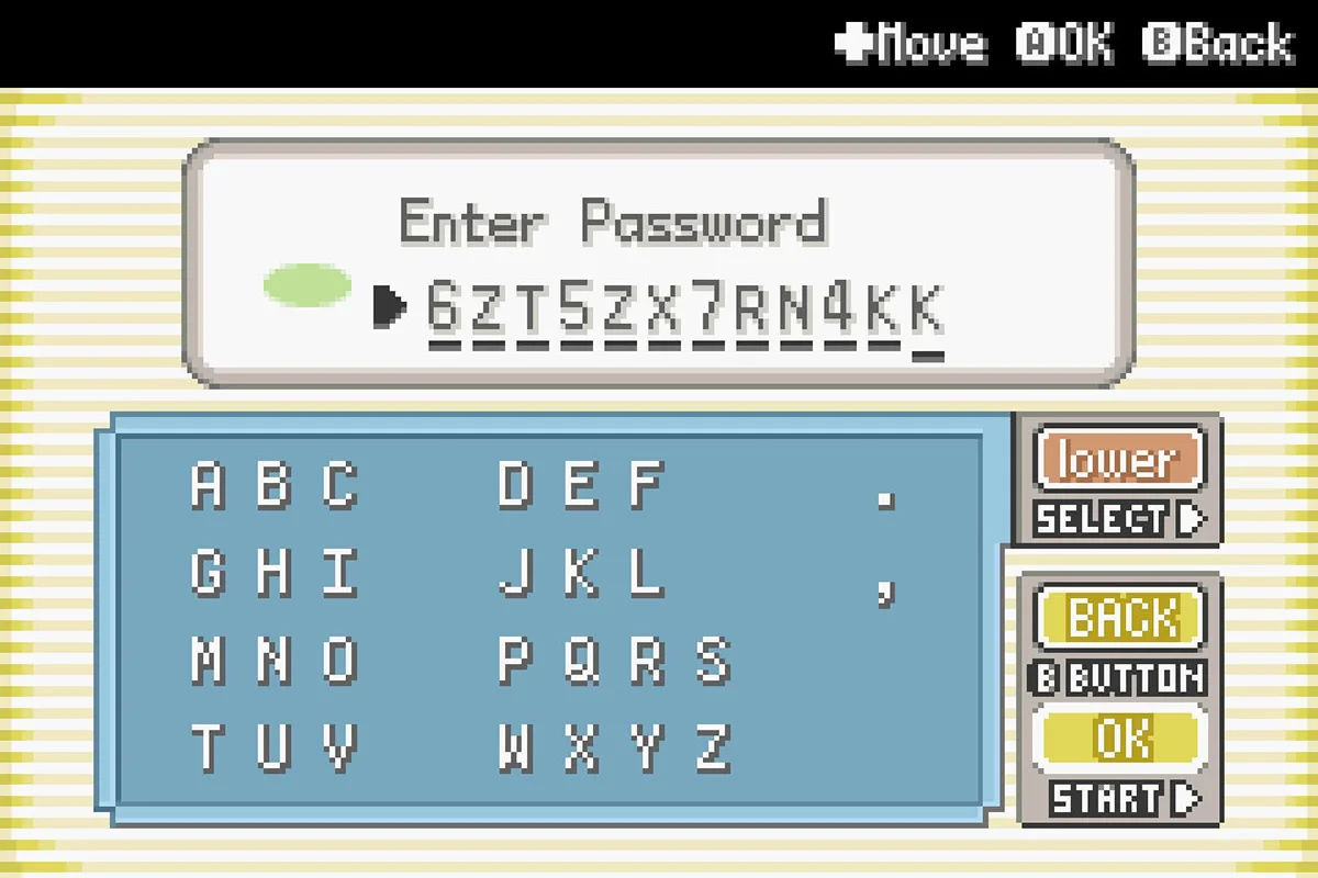 뮤츠를 얻기 위해 암호를 입력하는 모습. / Pokémon Unbound