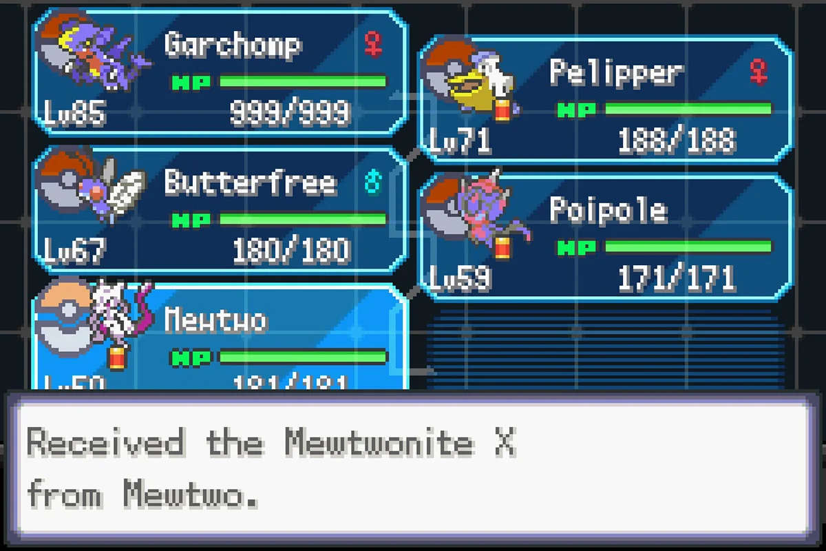 뮤츠에게서 뮤츠나이트X를 받는 모습. / Pokémon Unbound