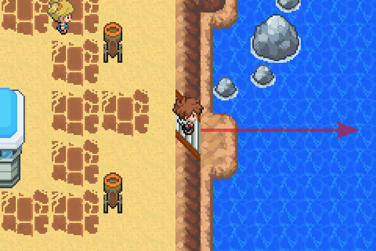 구룬 마을을 동쪽 출구로 떠나는 모습. / Pokémon Unbound