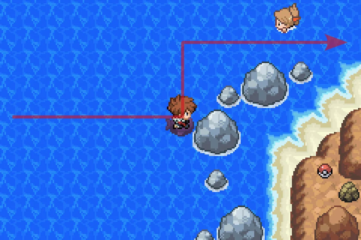 북쪽에서 바위 주위를 도는 모습. / Pokémon Unbound