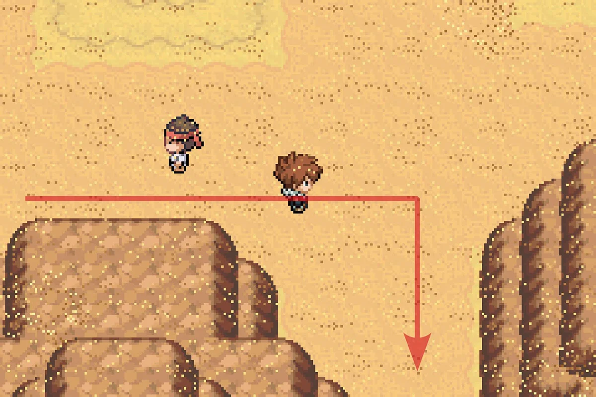 두 번째 남쪽 경로로 꺾어 아래 경로를 따라가는 모습. / Pokémon Unbound