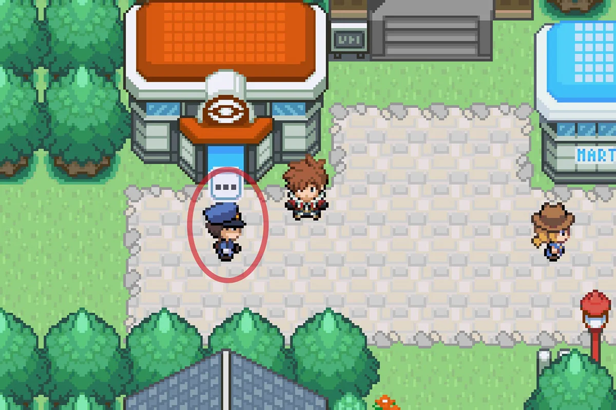 시포트 시티 포켓몬센터 앞에 있는 NPC에게 다가가는 모습. / Pokémon Unbound