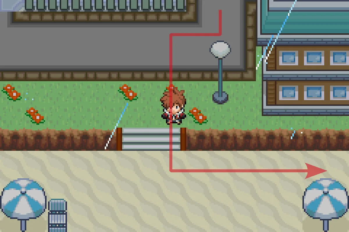 폴쇼어 해변에서 동쪽 경로를 따라가는 모습. / Pokémon Unbound