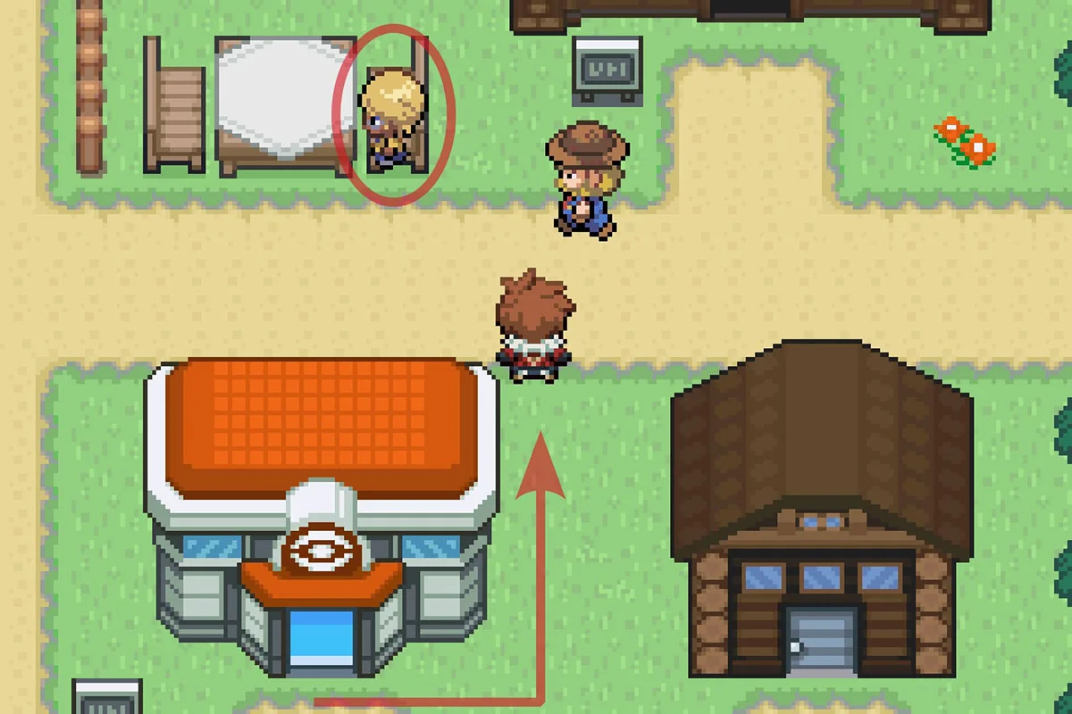 매그놀리아 타운 포켓몬센터 뒤에 있는 마히나에게 다가가는 모습. / Pokémon Unbound