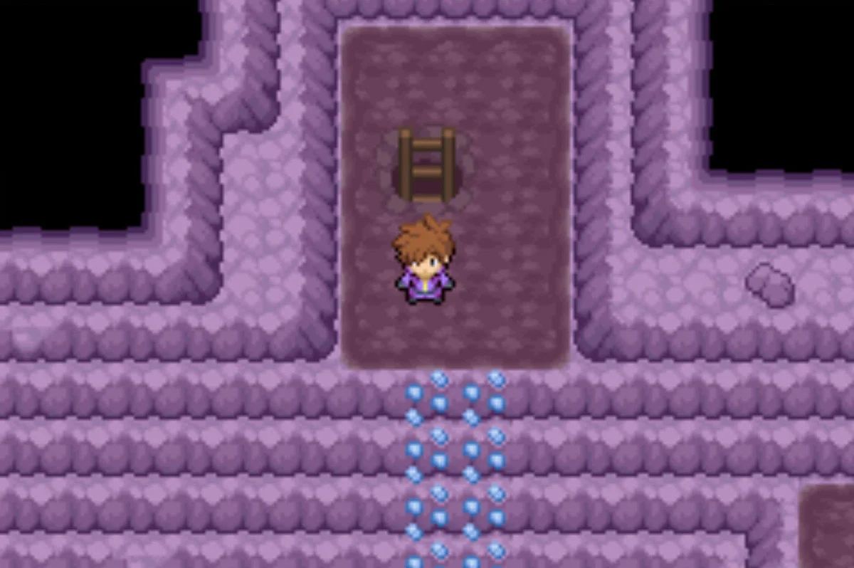 The blue crystals will allow you to climb down the wall / Pokémon Unbound
