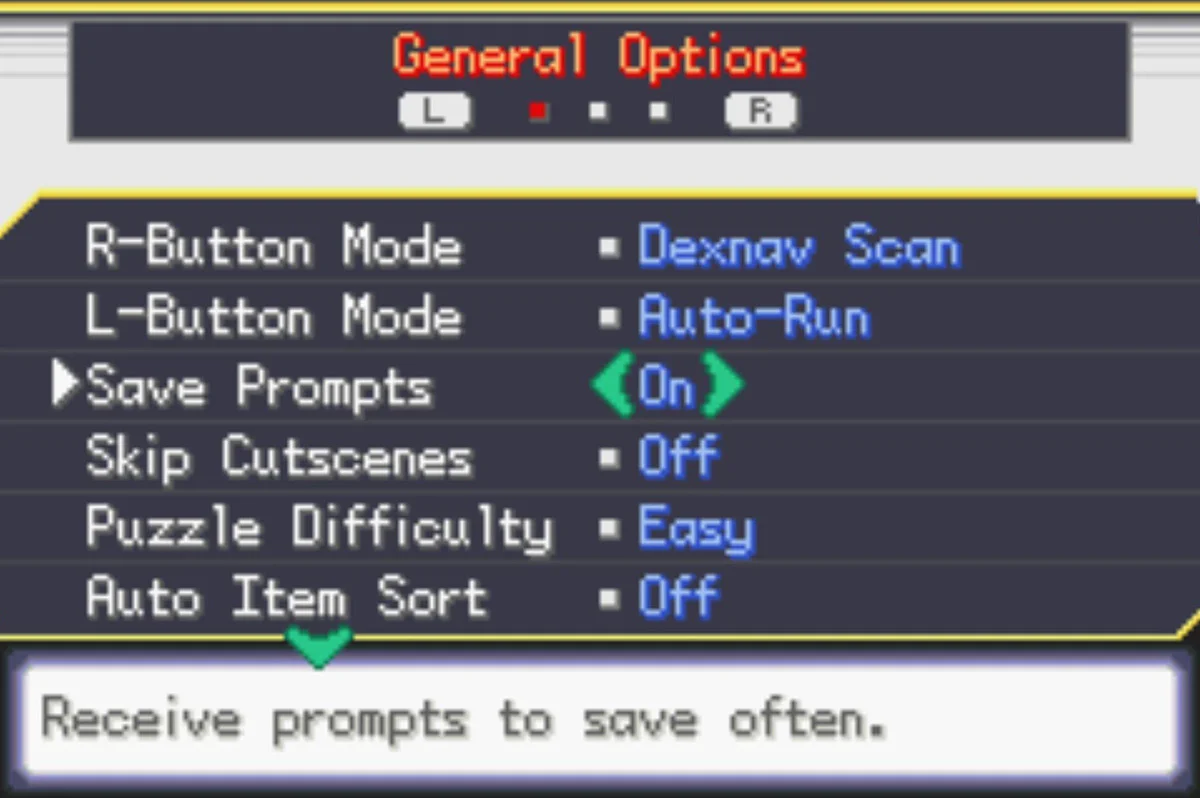 저장 프롬프트 켜기 / Pokémon Unbound