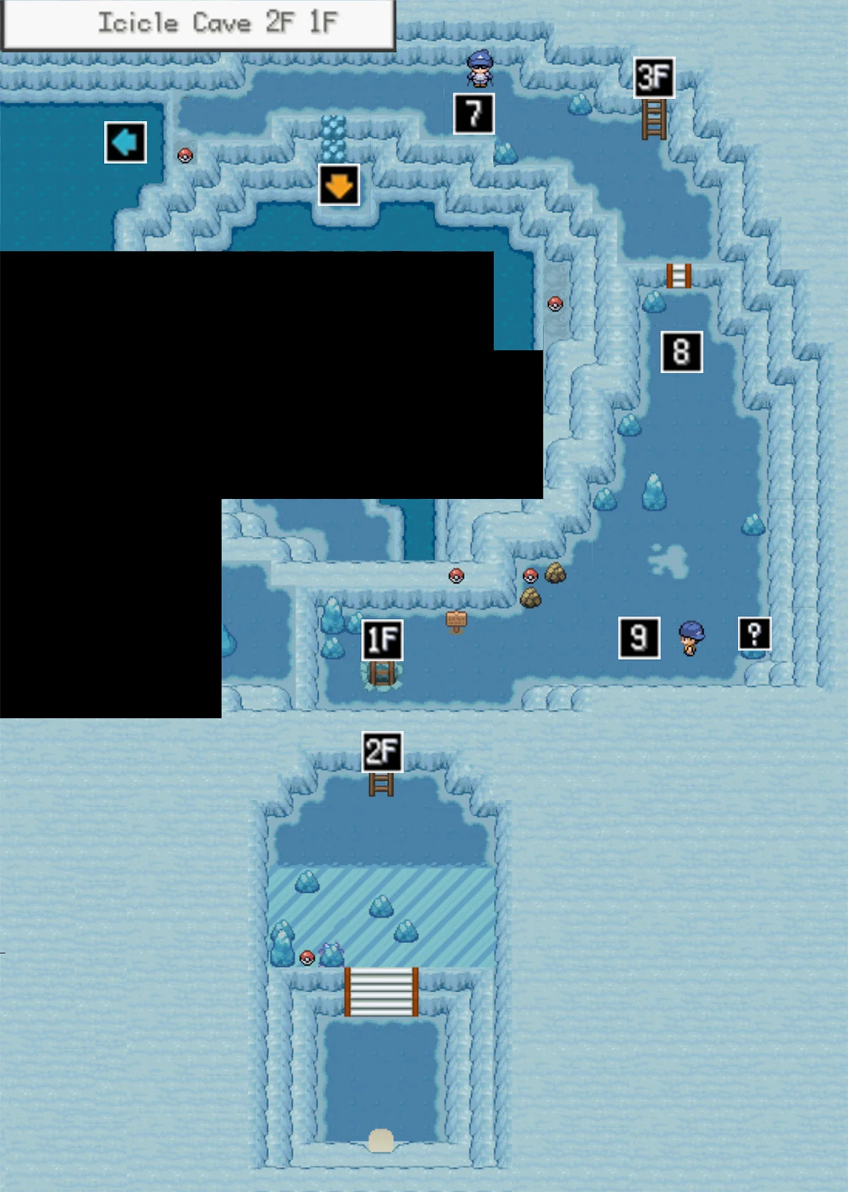 Icicle Cave lower floors map / Pokémon Unbound