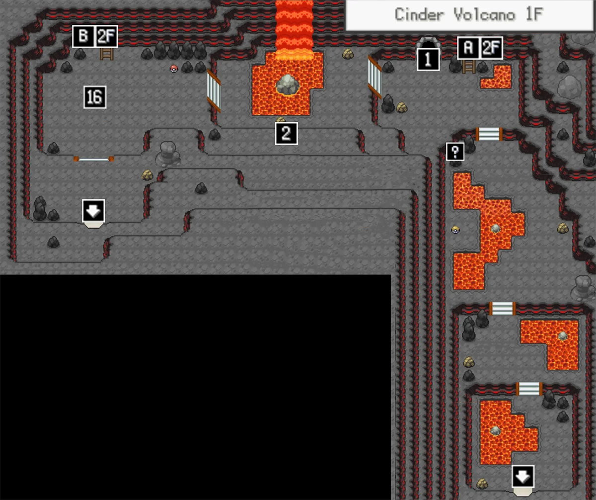 Cinder Volcano first floor map / Pokémon Unbound
