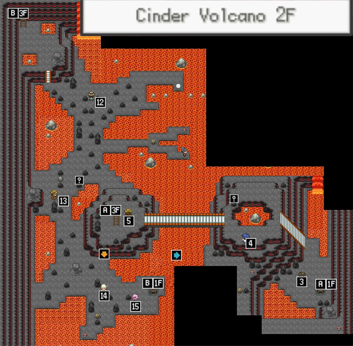 Cinder Volcano second floor map / Pokémon Unbound