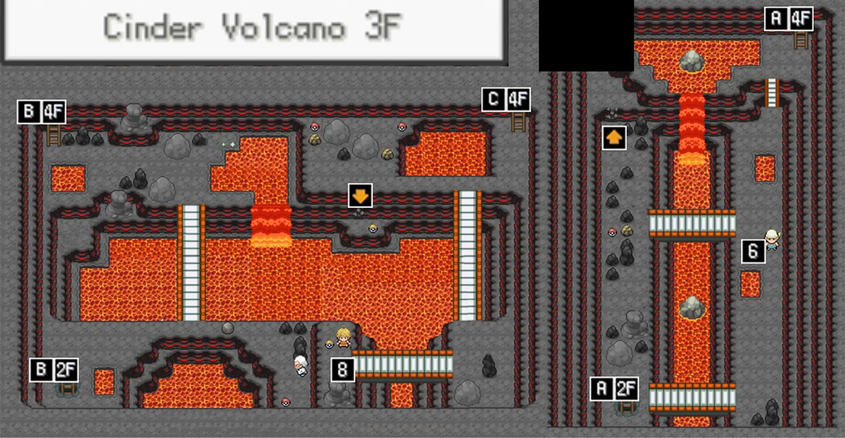 Cinder Volcano third floor map / Pokémon Unbound