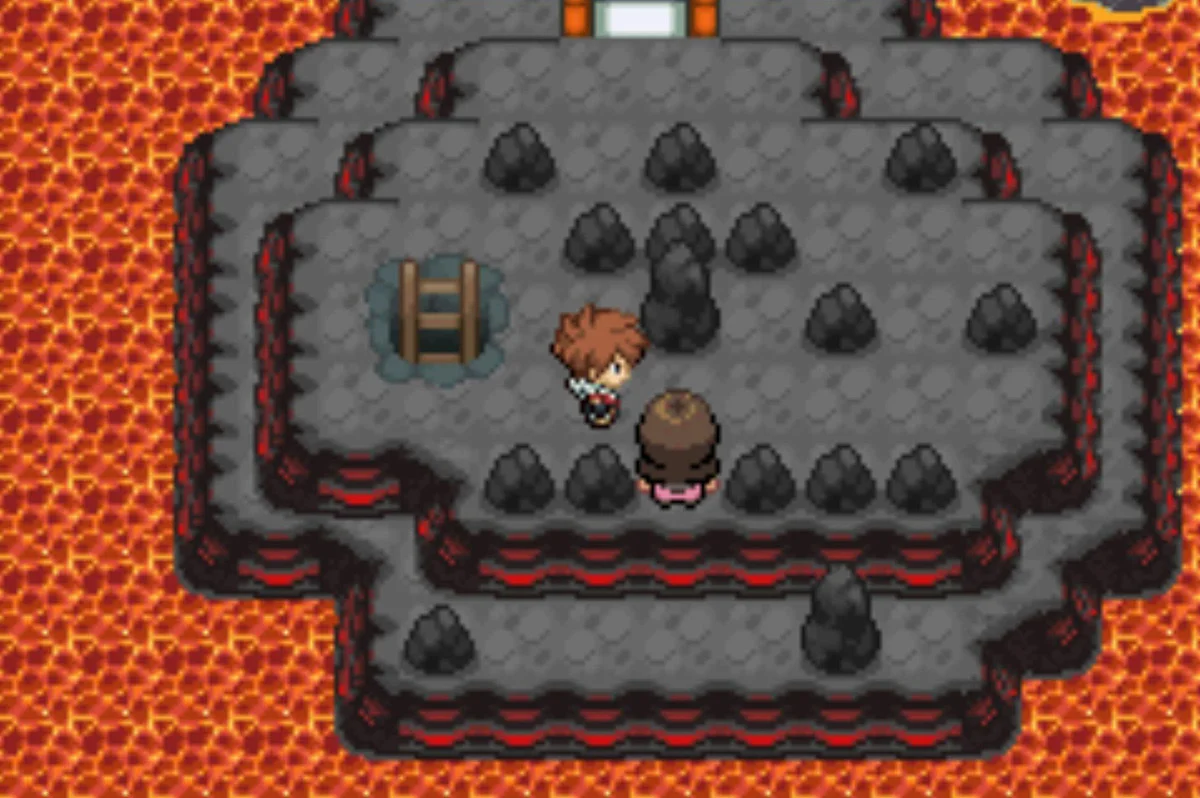 The fourth floor is a series of islands in lava / Pokémon Unbound