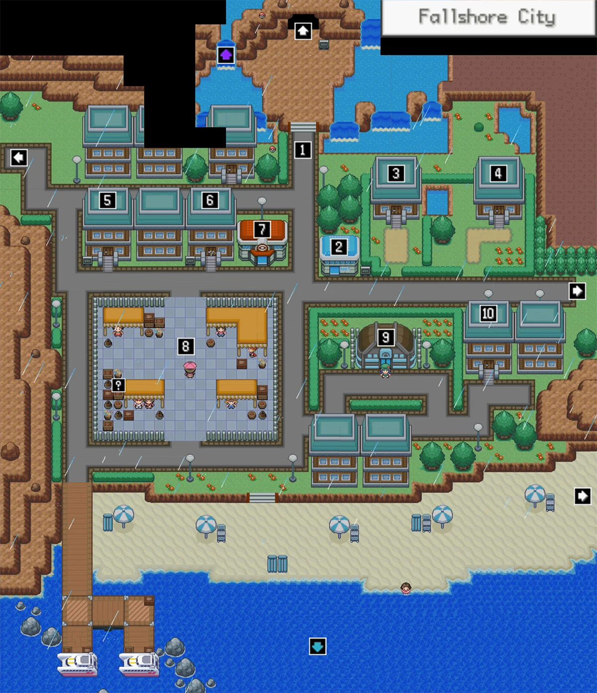 Fallshore City map / Pokémon Unbound