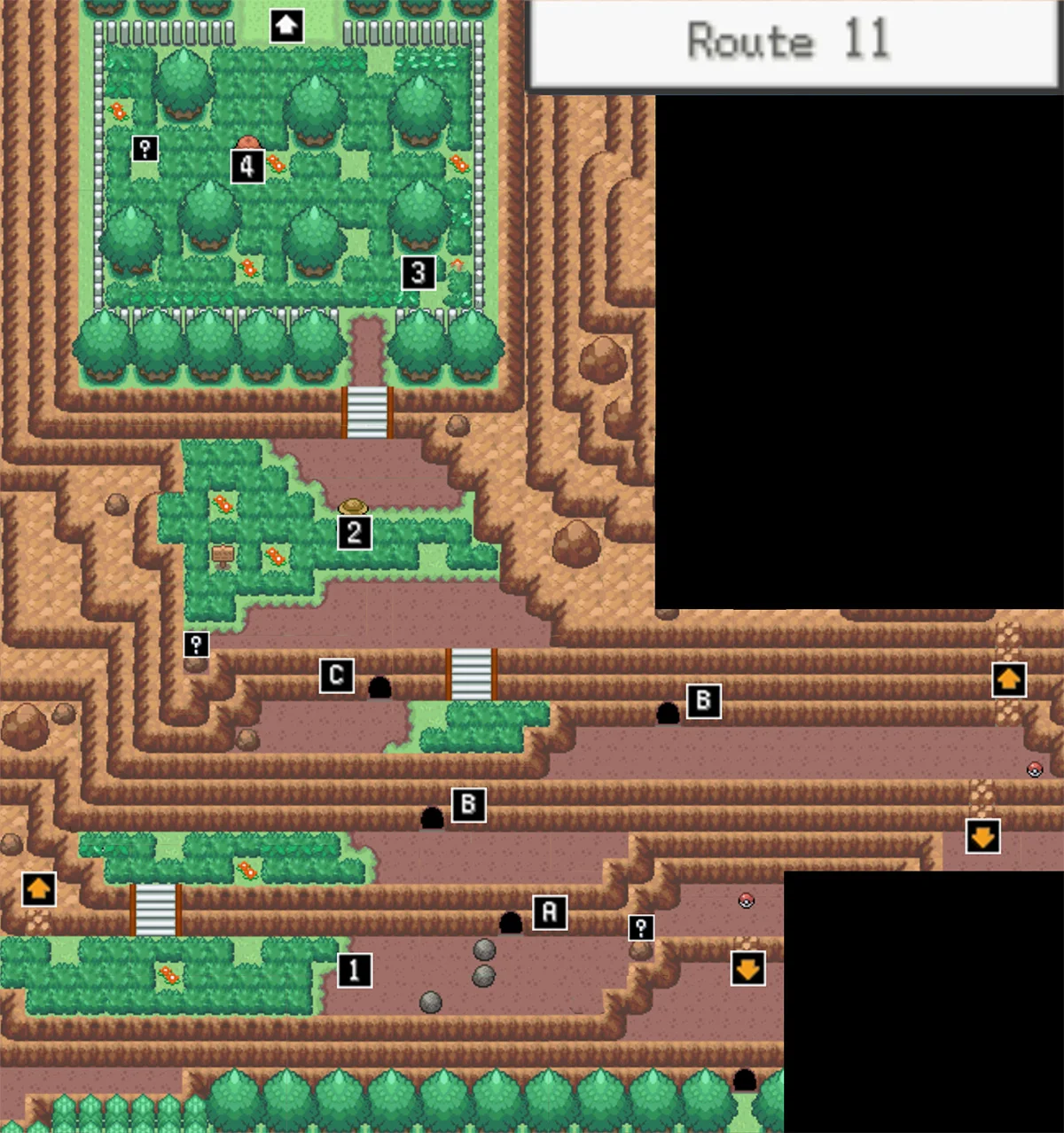 Cliff Cave and Upper Route 11 maps / Pokémon Unbound