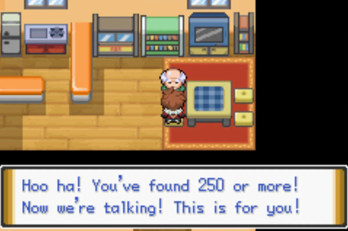 This old man wants to see if we’ve encountered 250 or more Pokemon / Pokémon Unbound