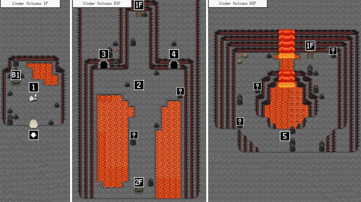 Cinder Volcano Depths map / Pokémon Unbound