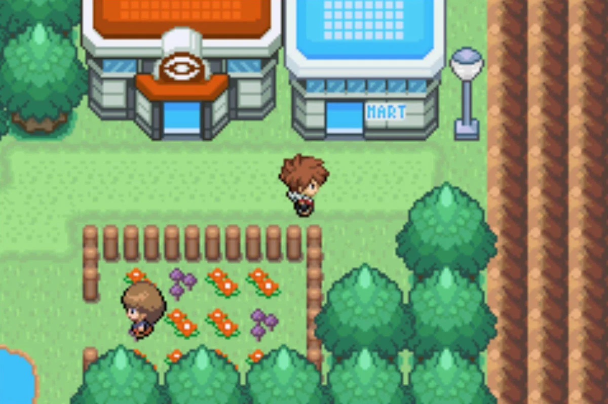 The Pokemon Center and Poke Mart are just north of her / Pokémon Unbound