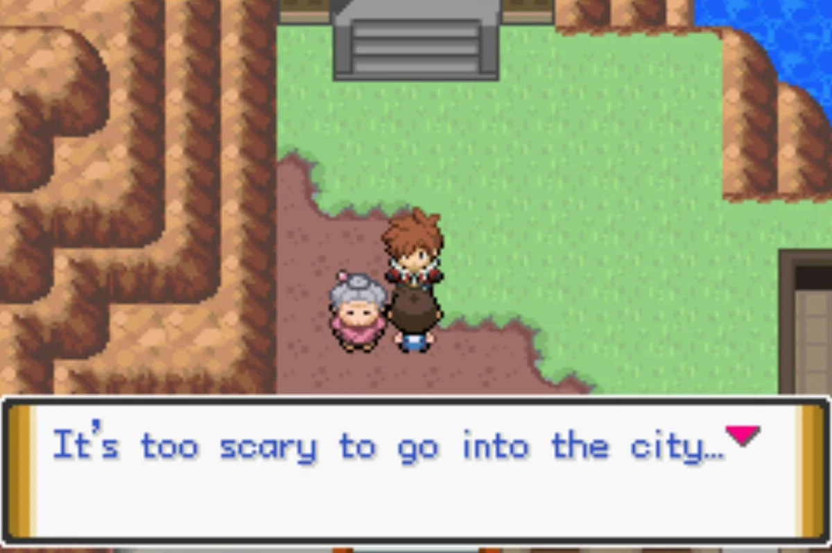 A grandmother and granddaughter observe Antisis from a safe distance / Pokémon Unbound