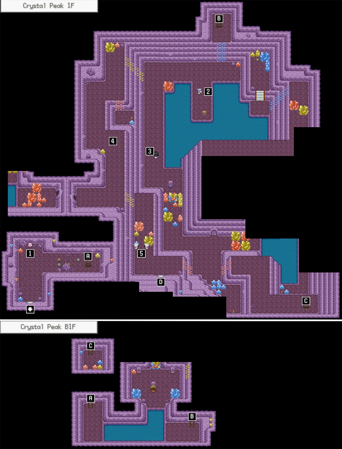 Crystal Peak B1F and 1F maps / Pokémon Unbound