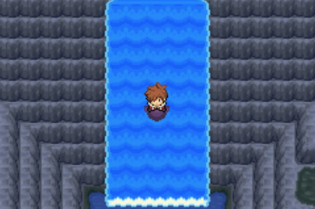 The waterfall leads down to the bottom path / Pokémon Unbound