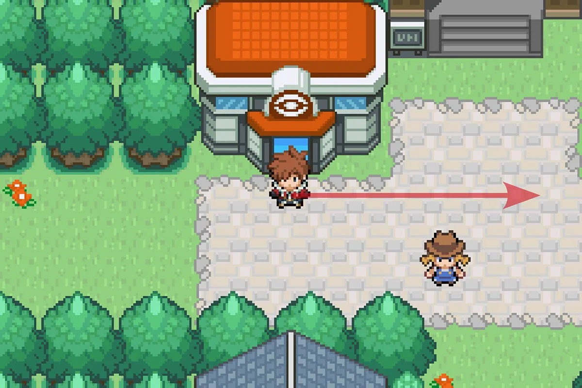 Standing outside of the Seaport City Pokémon Center. / Pokémon Unbound