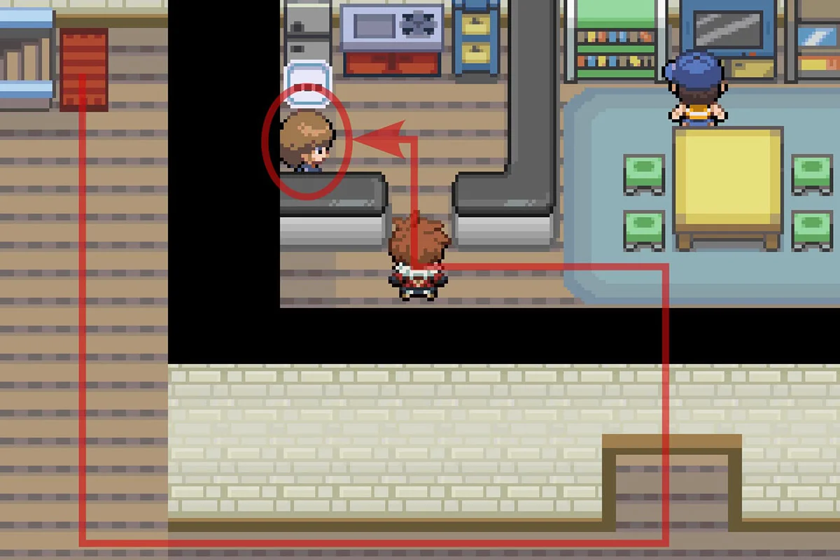 미션 프롬프트가 있는 갈색 머리 NPC와 대화하는 모습. / Pokémon Unbound