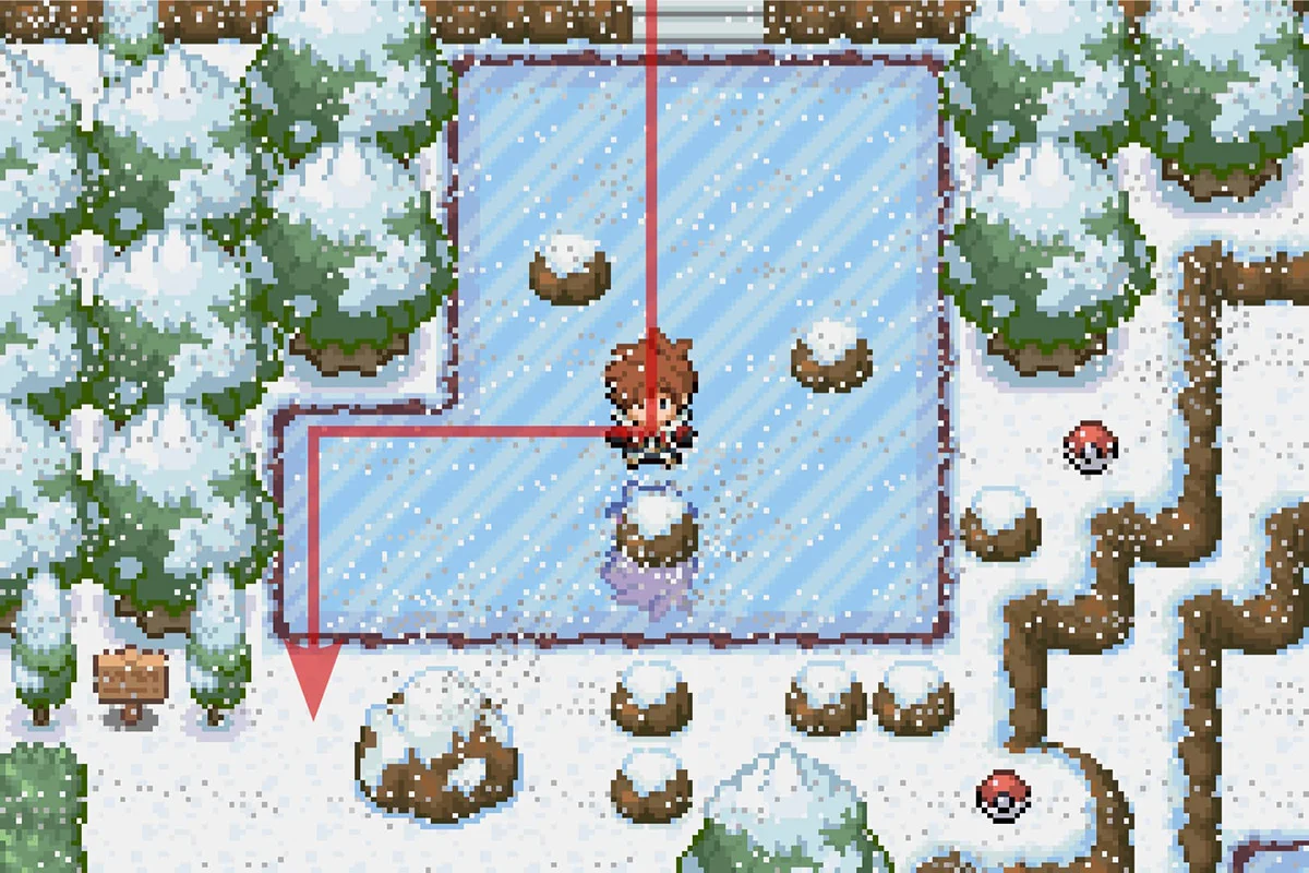 얼어붙은 호수를 건너는 모습. / Pokémon Unbound