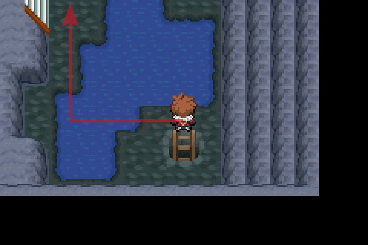 Surfing toward the stairs East. / Pokémon Unbound