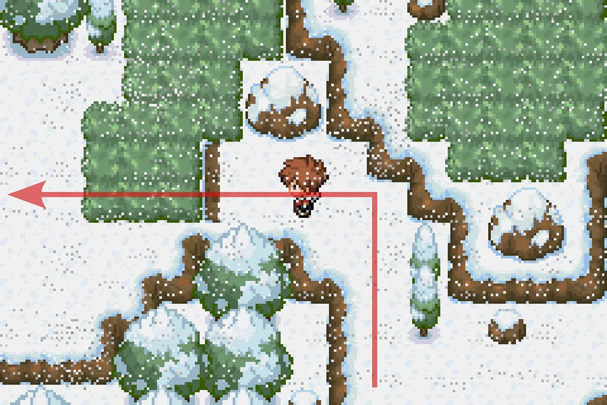 서쪽으로 난간을 뛰어넘는 모습. / Pokémon Unbound