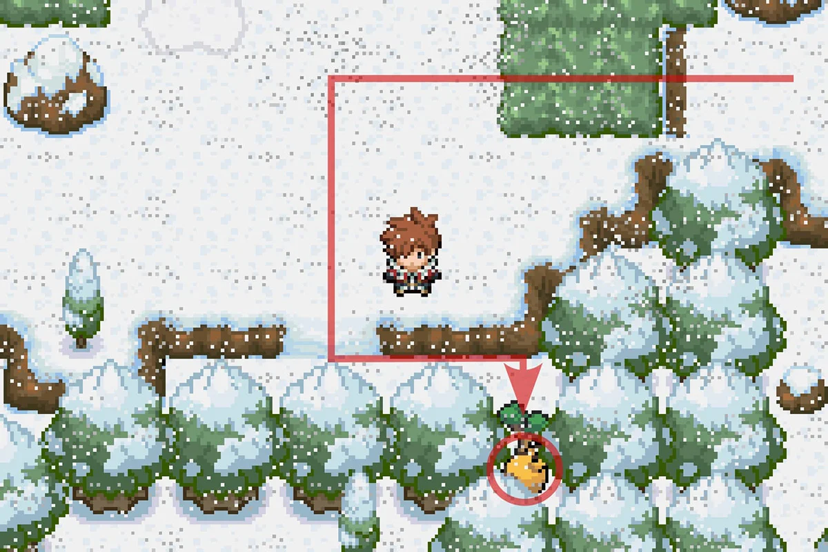 나무 뒤에 숨어 있는 윌리를 찾는 모습. / Pokémon Unbound