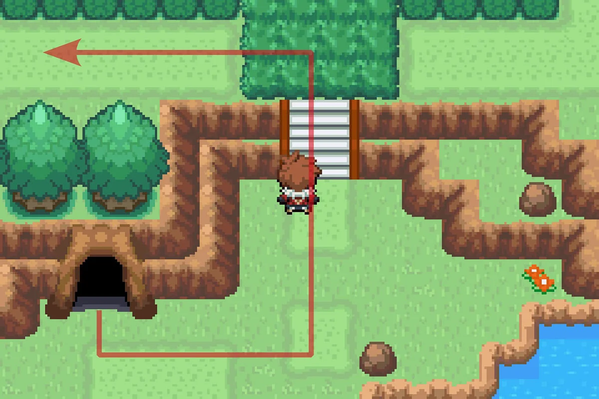 Climbing the stairs and instantly turning West. / Pokémon Unbound