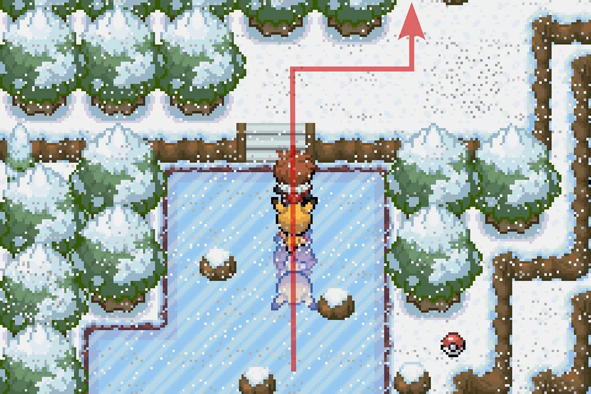 아이를 데리고 눈보라시티로 돌아가는 모습. / Pokémon Unbound